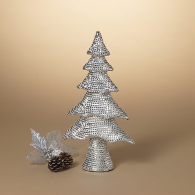 17" Mirrored Glass Silver Tree Figurine