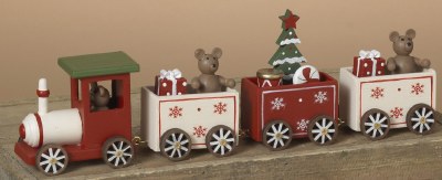 10" Wood Christmas Train With Bears Figurine
