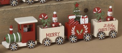 10" Wood Christmas Train With Santas Figurine