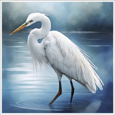 40" Sq Elegant Egret Framed Coastal Canvas