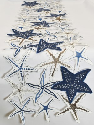 14" x 70" Dark Blue Starfish Cutwork Coastal Table Runner