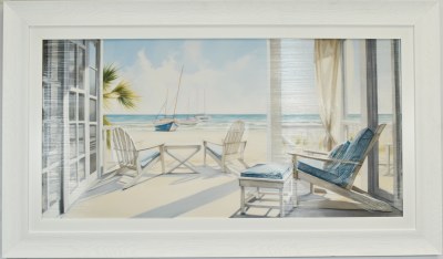 34" x 58" Sailors Daydream 2 Coastal Gel Textured Print in a White Frame