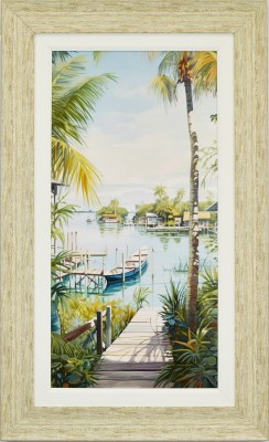 44" x 27" Docks End 1 Coastal Gel Textured Print in a Distressed Sand Frame
