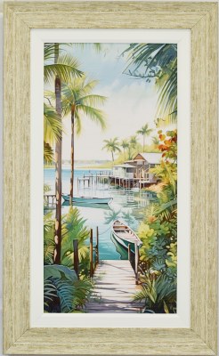 44" x 27" Docks End 2 Coastal Gel Textured Print in a Distressed Sand Frame