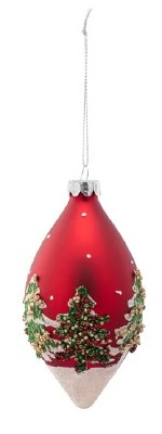5" Green Tree on a Red Glass Diamond Shaped Ornament