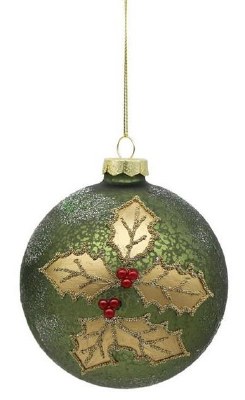 4" Green and Gold Holy Glass Ornament