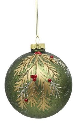 4" Green and Gold Pine Needles Glass Ornament