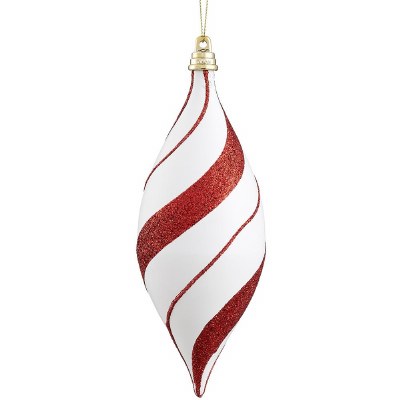 7" Red and White Swirl Finial Shaped Plastic Ornament