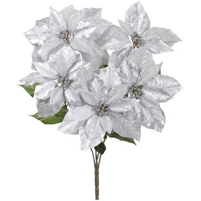 21" Faux Silver Poinsettia Bush