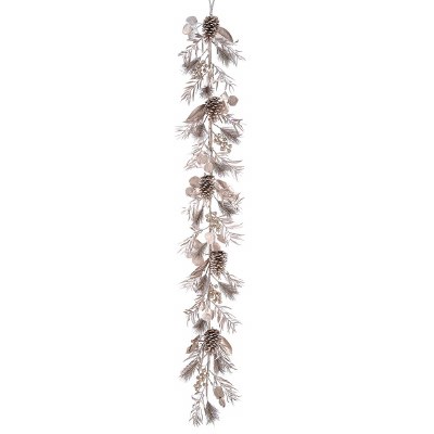 6' Faux Platinum Pine, Berries, and Pine Cones Garland