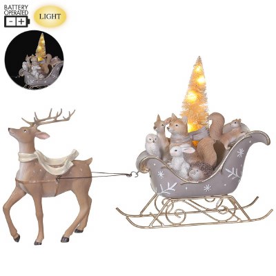 9" LED Forest Animals in a Sleigh Polyresin Statue