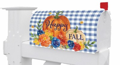 "Happy Fall" Pumpkins and Flowers Fall Mailbox Cover