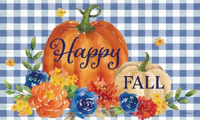 18" x 30" "Happy Fall" Pumpkins and Flowers Fall Doormat
