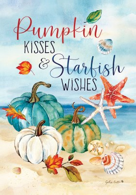 18" x 12" "Pumpkin Kisses and Starfish Wishes" Pumpkins and Starfish Mini Fall Garden Flag