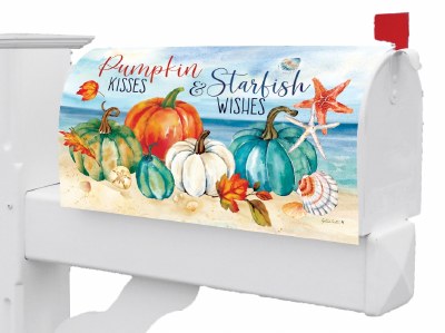 "Pumpkin Kisses & Starfish Wishes" Pumpkins and Starfish Fall Mailbox Cover
