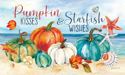 18" x 30" "Pumpkin Kisses & Starfish Wishes" Pumpkins and Starfish Fall Doormat