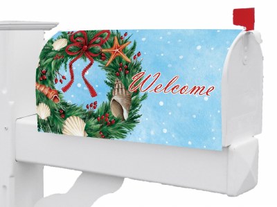 Shell Wreath "Welcome" Christmas Mailbox Cover