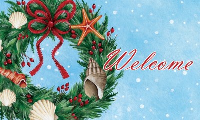 18" x 30" "Welcome" Shell Wreath Christmas Doormat