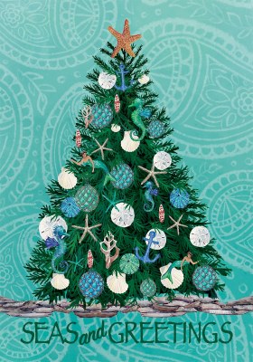 18" x 12" "Seas and Greetings" Mini Shell Christmas Tree Mini Garden Flag