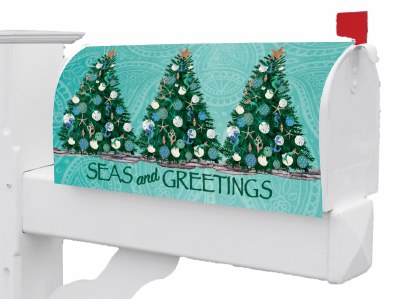 "Seas and Greetings" Shell Christmas Trees Mailbox Cover