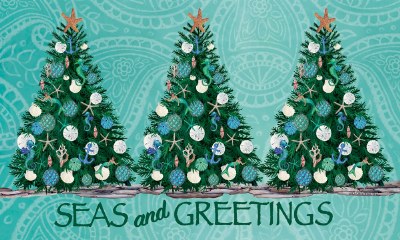 18" x 30" "Seas and Greetings" Shell Christmas Trees Doormat