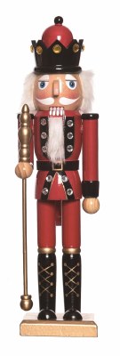 15" Red Wood Nutcracker Holding a Staff Statue