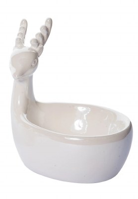 9" White Ceramic Reindeer Bowl