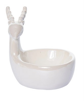 7" White Ceramic Reindeer Bowl