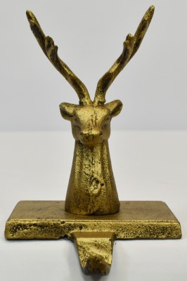 7" Distressed Gold Metal Reindeer Stocking Holder