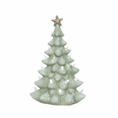12" LED Light Green Ceramic Christmas Tree With a Starfish Topper