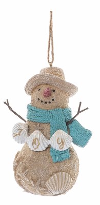 5" Sand Snowman Wearing an Aqua Scarf Polyresin Ornament