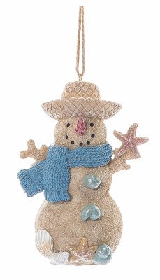 5" Sand Snowman Wearing a Blue Scarf Polyresin Ornament