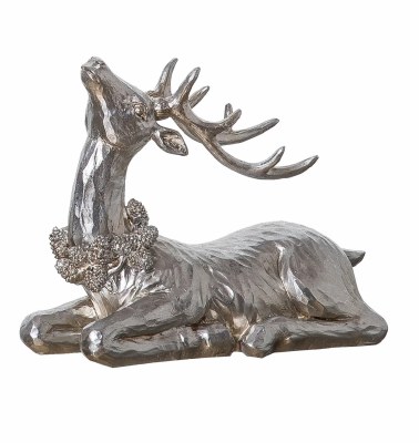 6" Silver Polyresin Deer Laying Down Figurine