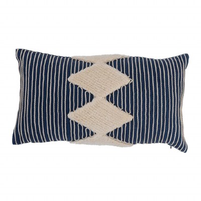 12" x 20" Dark Blue and Cream Stripes and Diamond Decorative Pillow