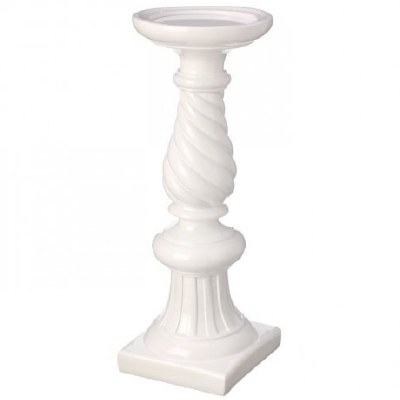 12" Gloss White Polyresin Pillar Candle Holder