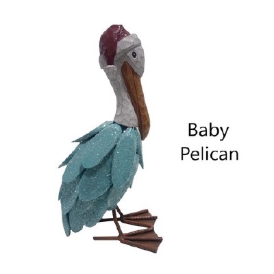 12" Christmas Pelican Wearing a Red Santa Hat Statue