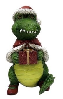 7" Christmas Alligator Holding a Gift Polyresin Figurine