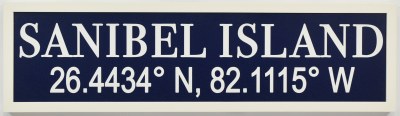 9" x 33" Navy "Sanibel Isalnd" Coordinates Coastal Wall Art Plaque