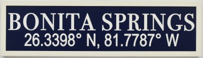 9" x 33" Navy "Bonita Springs" Coordinates Coastal Wall Art Plaque