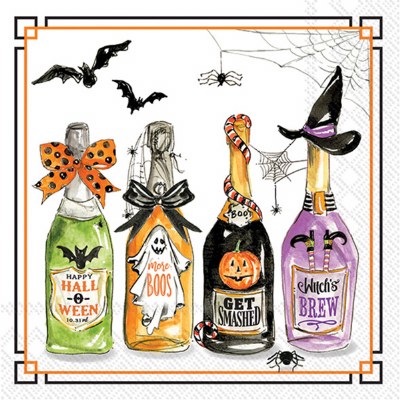 5" Square Halloween Wine Bottles Beverage Napkins