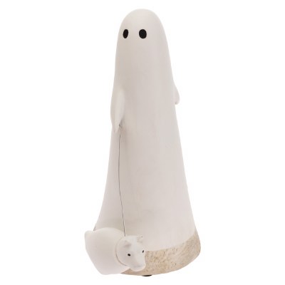 9" White Ghost With a Dog Statue