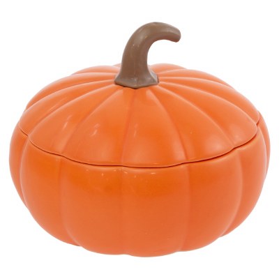 6" Orange Pumpkin Shaped Dish With a Lid