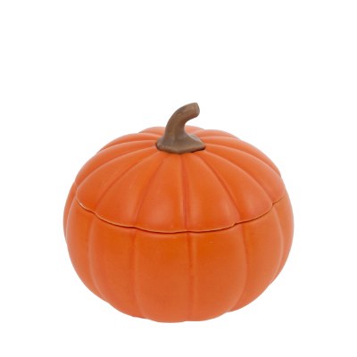 4" Orange Pumpkin Shaped Dish With a Lid