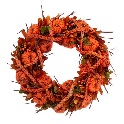 14" Round Faux Orange Pumpkin Wreath
