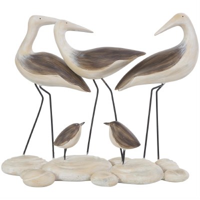 12" Five Distressed White and Brown Polyresin Shorebirds Statue