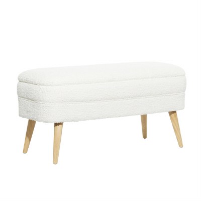 40" White Boucle Storage Bench