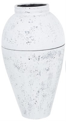 31" Distressed White Metal Floor Vase