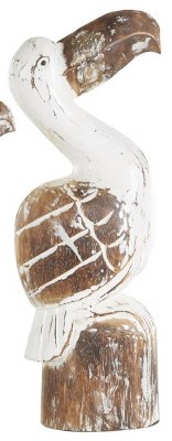20" Whitewash and Brown Wood Pelican Statue