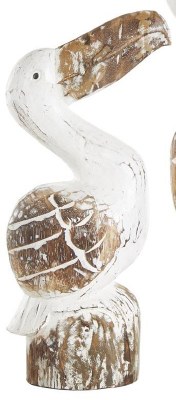 16" Whitewash and Brown Wood Pelican Statue