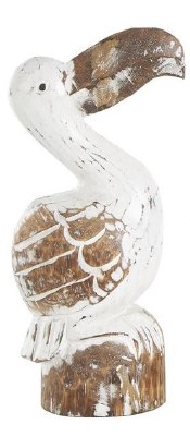 12" Whitewash and Brown Wood Pelican Statue